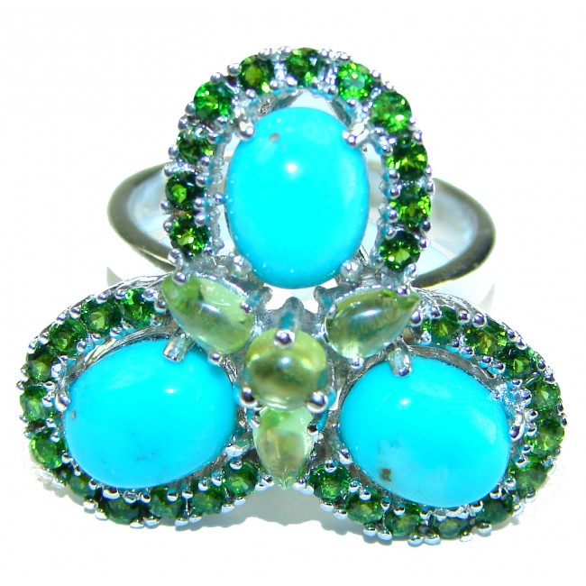 Alexandria Solid Blue Turquoise Emerald .925 Sterling Silver Ring size 8