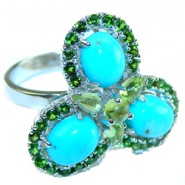 Alexandria Solid Blue Turquoise Emerald .925 Sterling Silver Ring size 8