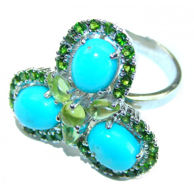 Alexandria Solid Blue Turquoise Emerald .925 Sterling Silver Ring size 8