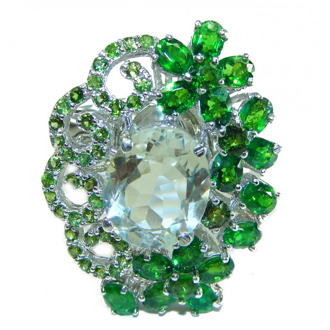 Green Luxury authentic 10.5 carat Green Amethyst .925 Sterling Silver handmade Ring s. 9