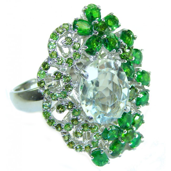 Green Luxury authentic 10.5 carat Green Amethyst .925 Sterling Silver handmade Ring s. 9