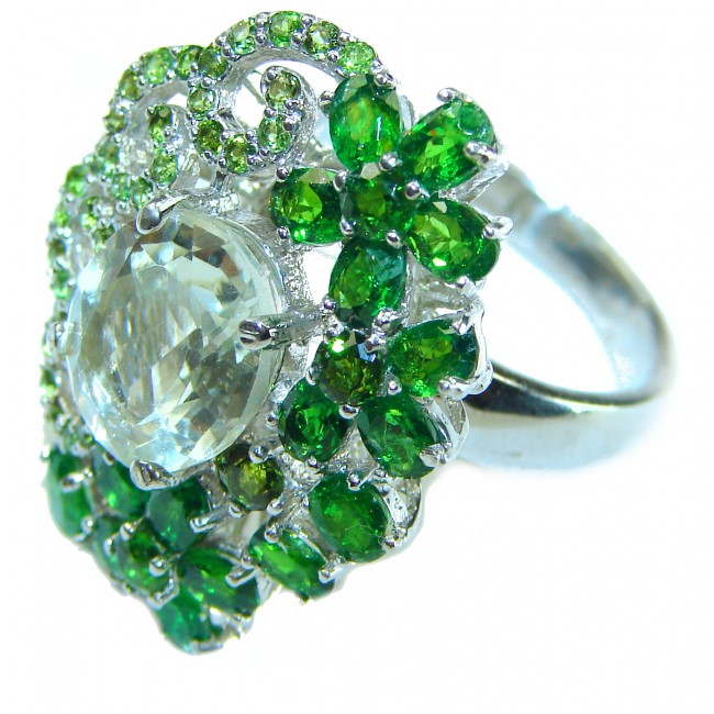 Green Luxury authentic 10.5 carat Green Amethyst .925 Sterling Silver handmade Ring s. 9