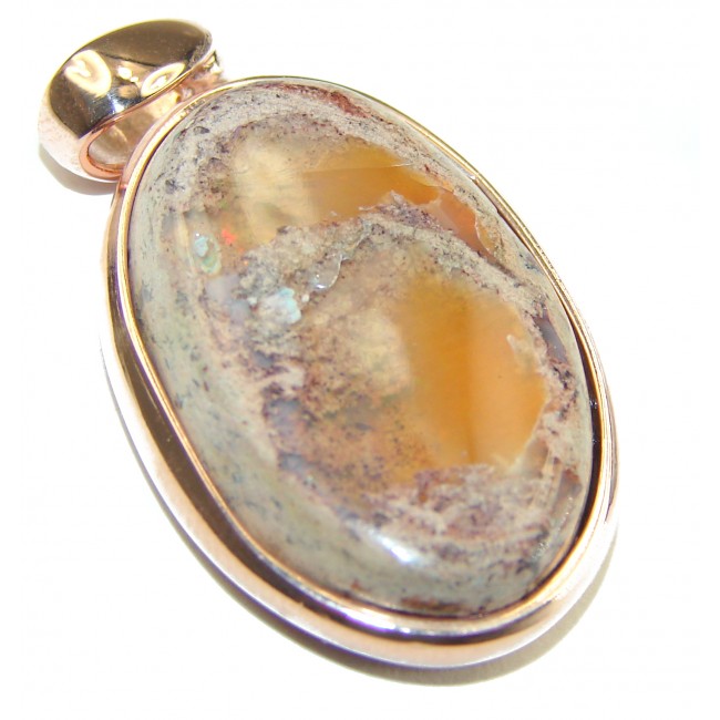 Natural Mexican Fire Opal 14K Rose Gold over .925 Sterling Silver handmade Pendant