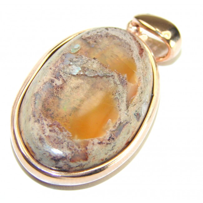 Natural Mexican Fire Opal 14K Rose Gold over .925 Sterling Silver handmade Pendant