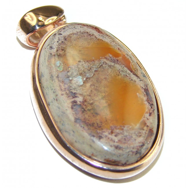 Natural Mexican Fire Opal 14K Rose Gold over .925 Sterling Silver handmade Pendant