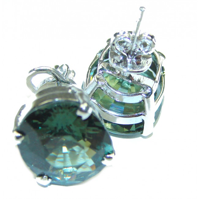 Incredible 11mm genuine Emerald .925 Sterling Silver handcrafted Earrings