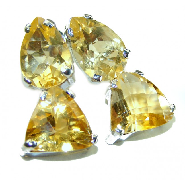 Luxurious Style Natural Citrine 14K Gold over .925 Sterling Silver handmade Statement earrings