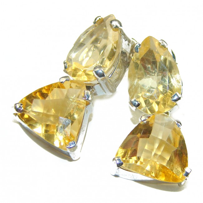 Luxurious Style Natural Citrine 14K Gold over .925 Sterling Silver handmade Statement earrings