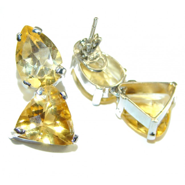 Luxurious Style Natural Citrine 14K Gold over .925 Sterling Silver handmade Statement earrings