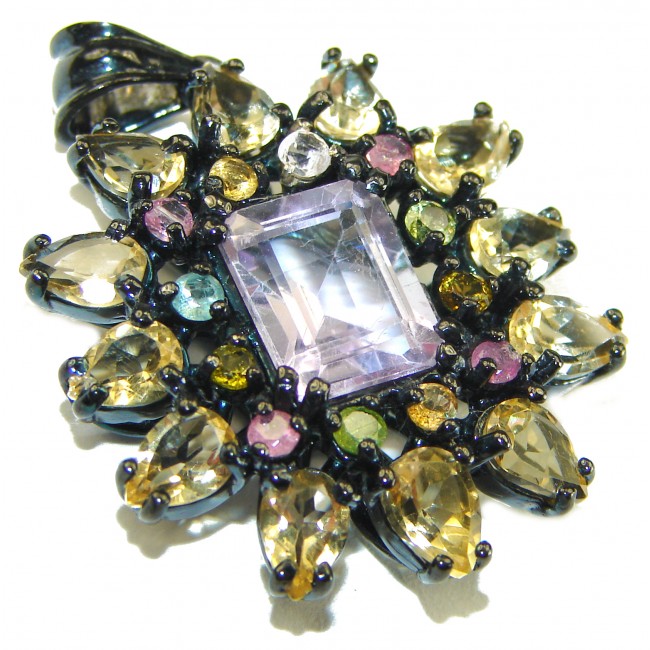 Best quality 9.5 grams Genuine Pink Amethyst black rhodium over .925 Sterling Silver handcrafted pendant