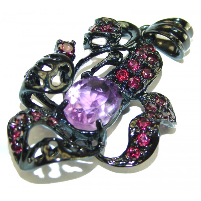 Best quality Genuine Pink Amethyst black rhodium over .925 Sterling Silver handcrafted pendant