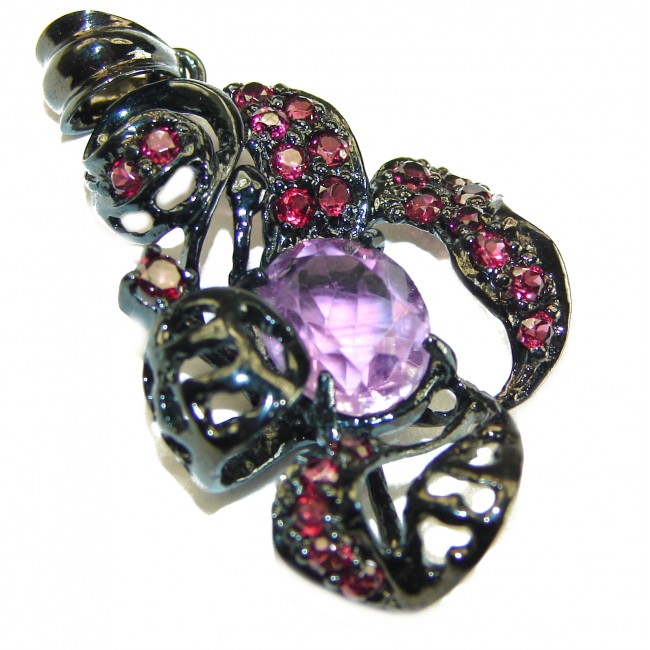 Best quality Genuine Pink Amethyst black rhodium over .925 Sterling Silver handcrafted pendant