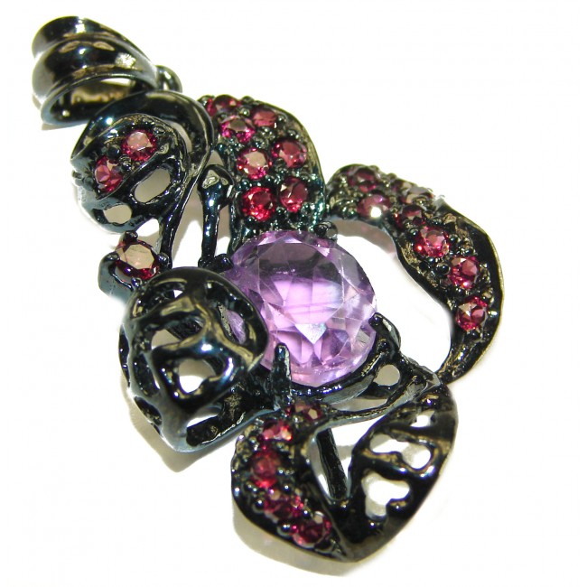 Best quality Genuine Pink Amethyst black rhodium over .925 Sterling Silver handcrafted pendant