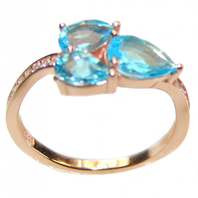 Swiss Blue Topaz 14K Rose Gold over .925 Sterling Silver handmade Ring size 7 1/2