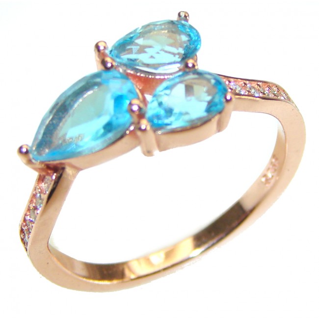 Swiss Blue Topaz 14K Rose Gold over .925 Sterling Silver handmade Ring size 7 1/2