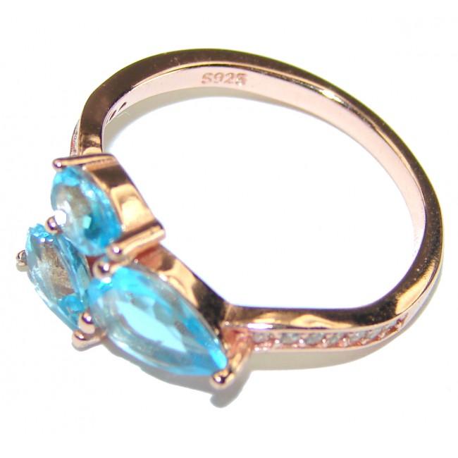 Swiss Blue Topaz 14K Rose Gold over .925 Sterling Silver handmade Ring size 7 1/2