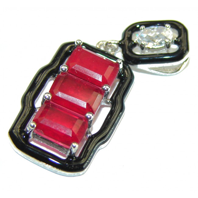 Art Deco Ruby black enamel .925 Sterling Silver handmade Pendant