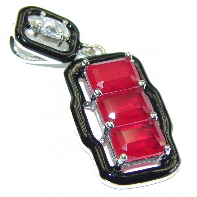 Art Deco Ruby black enamel .925 Sterling Silver handmade Pendant