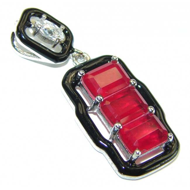 Art Deco Ruby black enamel .925 Sterling Silver handmade Pendant