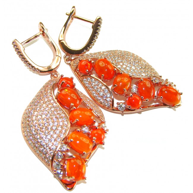 Unique Mexican Fire Opal 14k Rose Gold over .925 Sterling Silver handcrafted Earrings