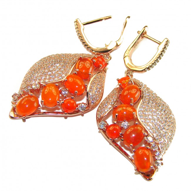 Unique Mexican Fire Opal 14k Rose Gold over .925 Sterling Silver handcrafted Earrings