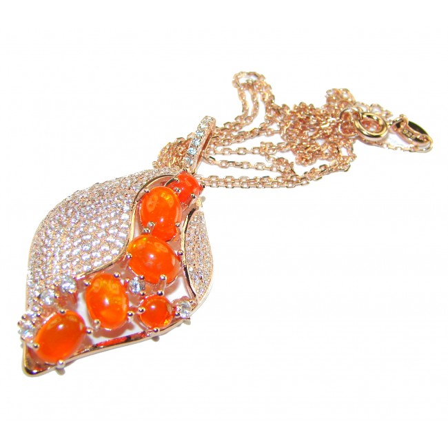 Unique Mexican Fire Opal 14k Rose Gold over .925 Sterling Silver brilliantly handcrafted necklace