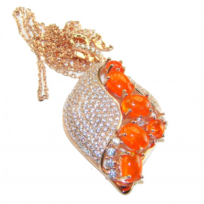 Unique Mexican Fire Opal 14k Rose Gold over .925 Sterling Silver brilliantly handcrafted necklace