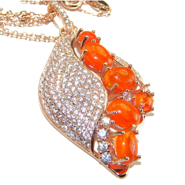 Unique Mexican Fire Opal 14k Rose Gold over .925 Sterling Silver brilliantly handcrafted necklace