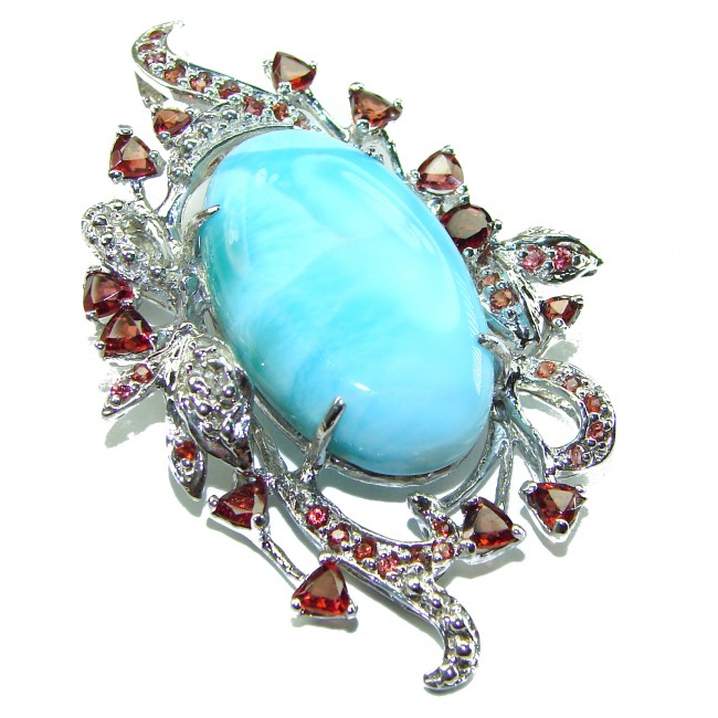 Vintage Beauty genuine Blue Larimar .925 Sterling Silver handmade Pendant and Brooch