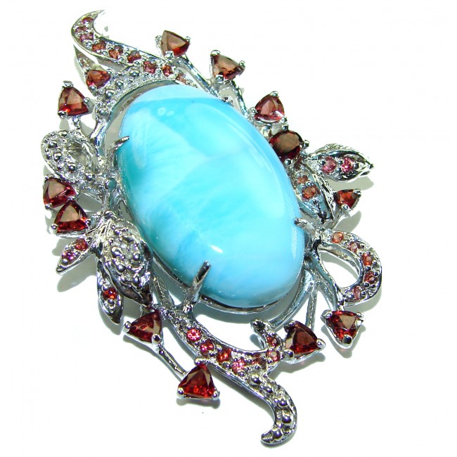 Vintage Beauty genuine Blue Larimar .925 Sterling Silver handmade Pendant and Brooch