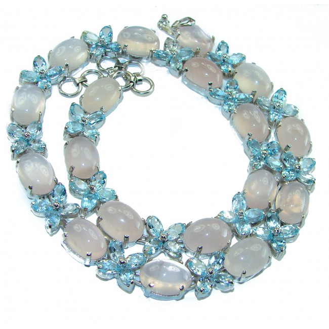 Ocean Halo Swiss Blue Topaz and Brazilian Rose Quartz .925 Sterling Silver handmade necklace