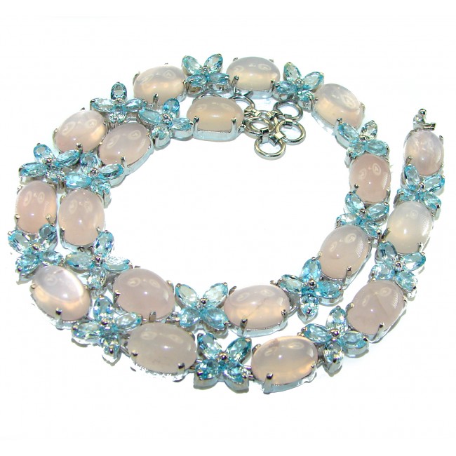 Ocean Halo Swiss Blue Topaz and Brazilian Rose Quartz .925 Sterling Silver handmade necklace