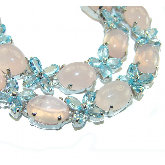 Ocean Halo Swiss Blue Topaz and Brazilian Rose Quartz .925 Sterling Silver handmade necklace