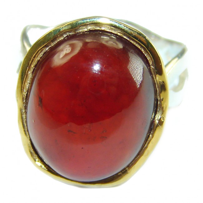 Blooming Red Authentic Hessonite Garnet .925 Sterling Silver handcrafted Ring size 8