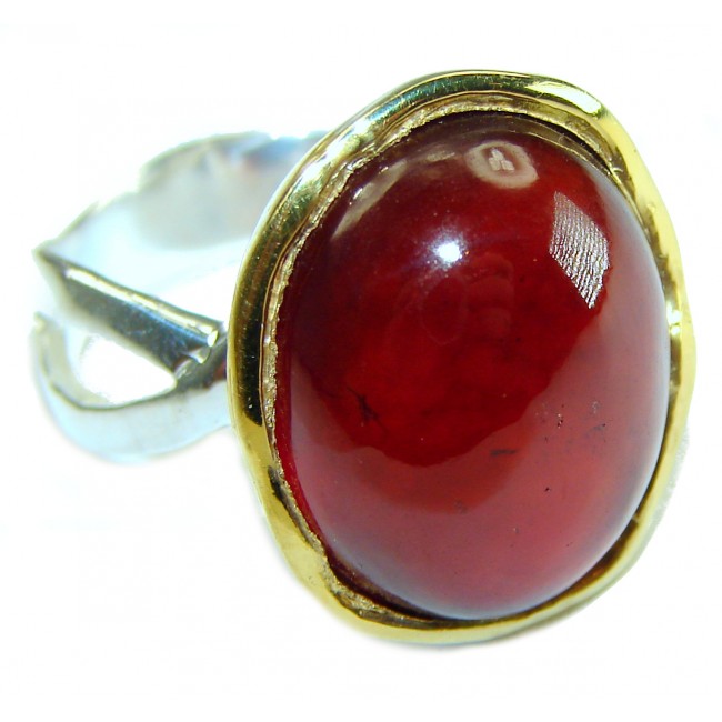 Blooming Red Authentic Hessonite Garnet .925 Sterling Silver handcrafted Ring size 8