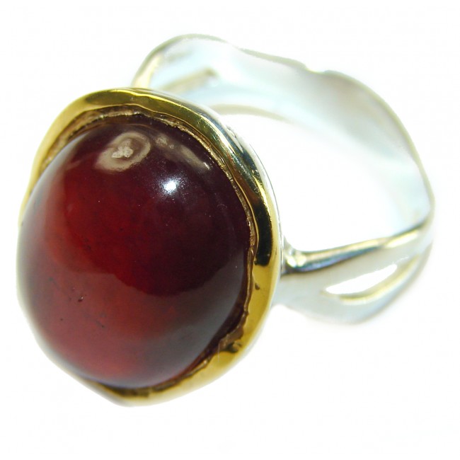 Blooming Red Authentic Hessonite Garnet .925 Sterling Silver handcrafted Ring size 8