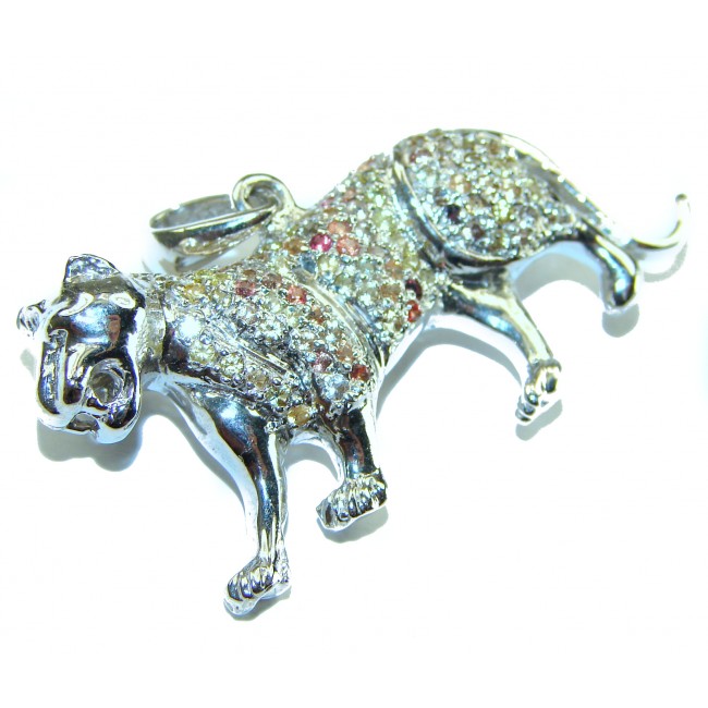 Precious Panther genuine multicolor Sapphire .925 Sterling Silver handmade Brooch Pendant