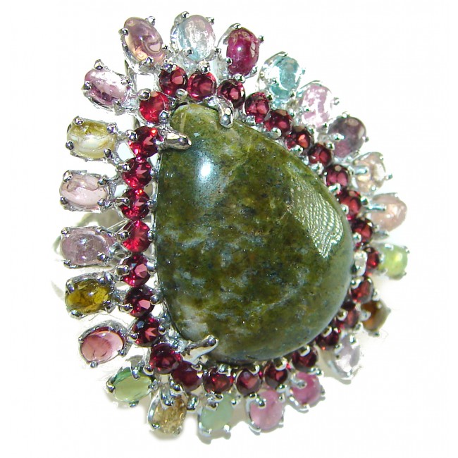 Brazilian Green Tourmaline .925 Sterling Silver Perfectly handcrafted Ring s. 7 1/2