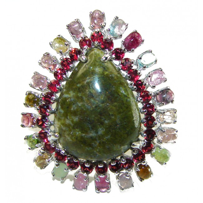 Brazilian Green Tourmaline .925 Sterling Silver Perfectly handcrafted Ring s. 7 1/2