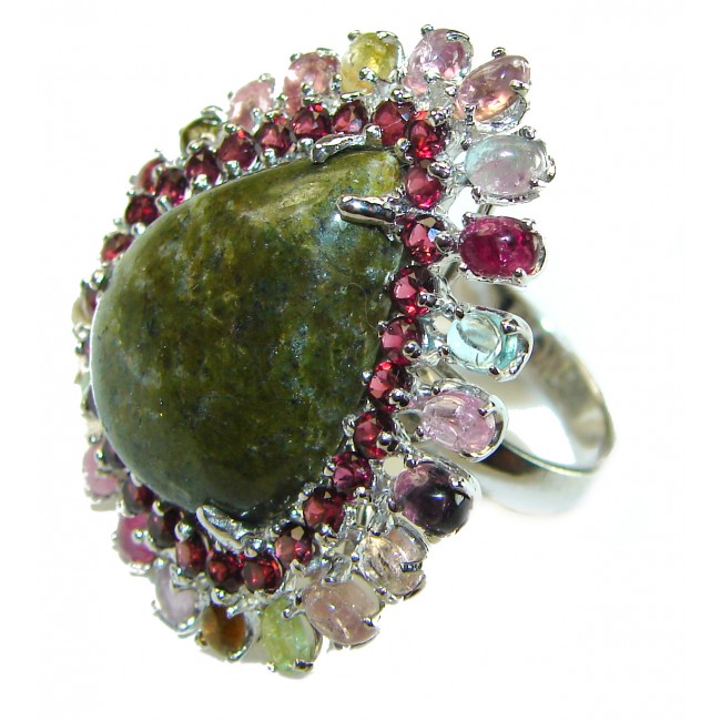 Brazilian Green Tourmaline .925 Sterling Silver Perfectly handcrafted Ring s. 7 1/2