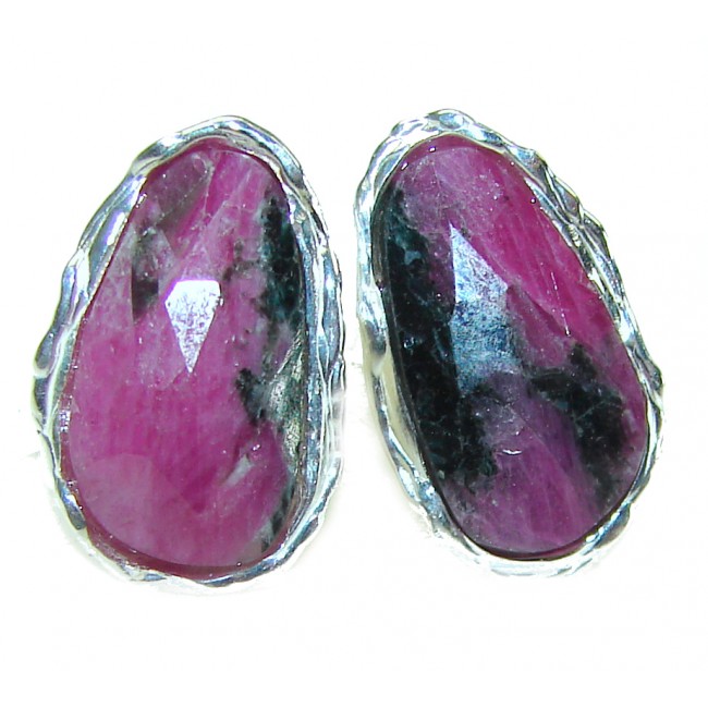 Amazing Ruby In Zoisite .925 Sterling Silver earrings