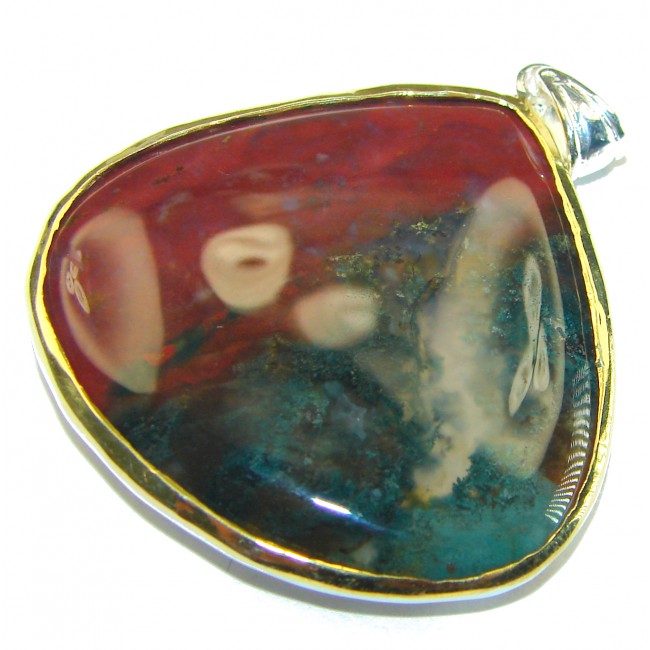 Fancy Bloodstone 2 tones .925 Sterling Silver handmade pendant