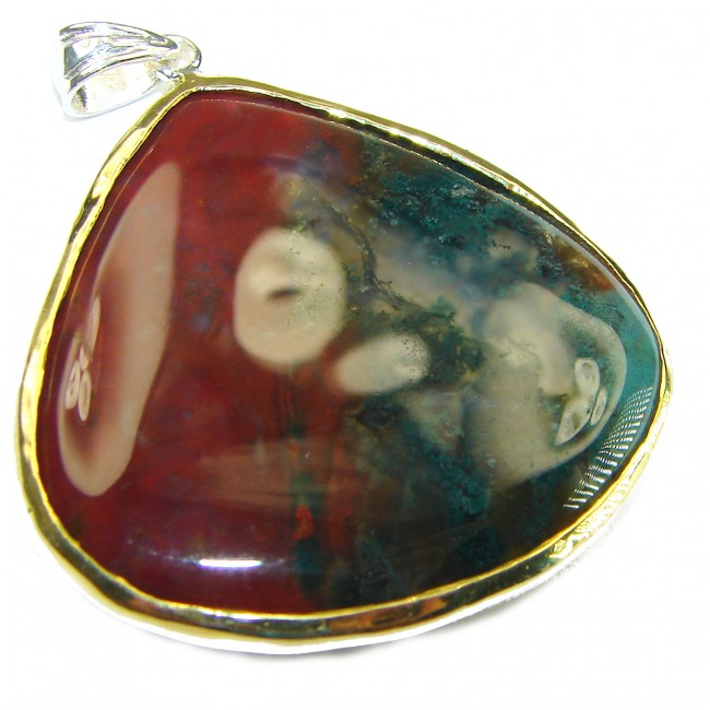 Fancy Bloodstone 2 tones .925 Sterling Silver handmade pendant