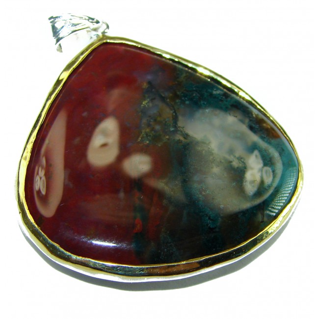 Fancy Bloodstone 2 tones .925 Sterling Silver handmade pendant