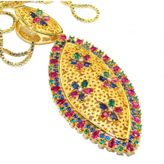 Byzantine Style Ruby Emerald Sapphire 14K Gold over .925 Sterling Silver handcrafted Necklace