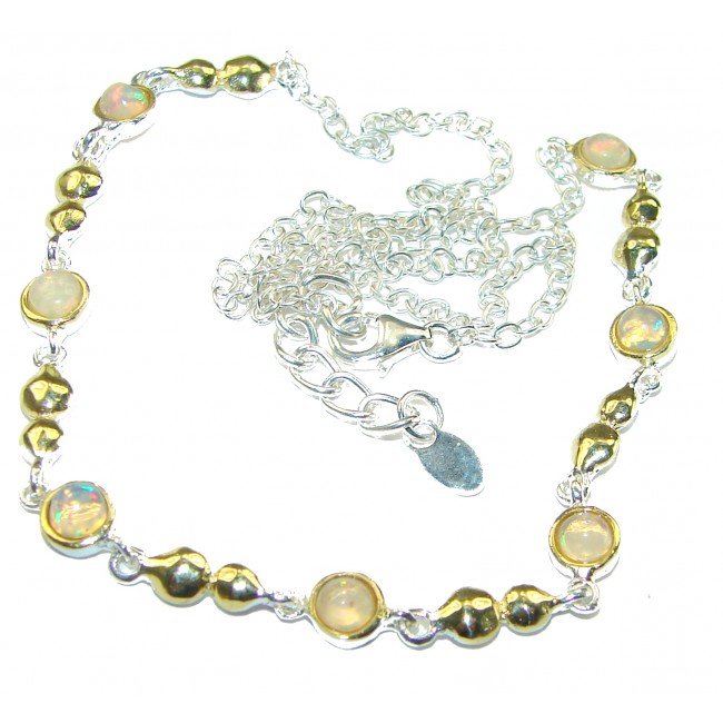 Real Masterpiece Natural Ethiopian Opal 2 tones .925 Sterling Silver handcrafted Necklace