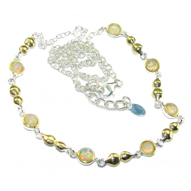 Real Masterpiece Natural Ethiopian Opal 2 tones .925 Sterling Silver handcrafted Necklace