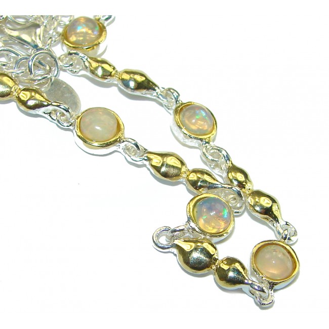 Real Masterpiece Natural Ethiopian Opal 2 tones .925 Sterling Silver handcrafted Necklace