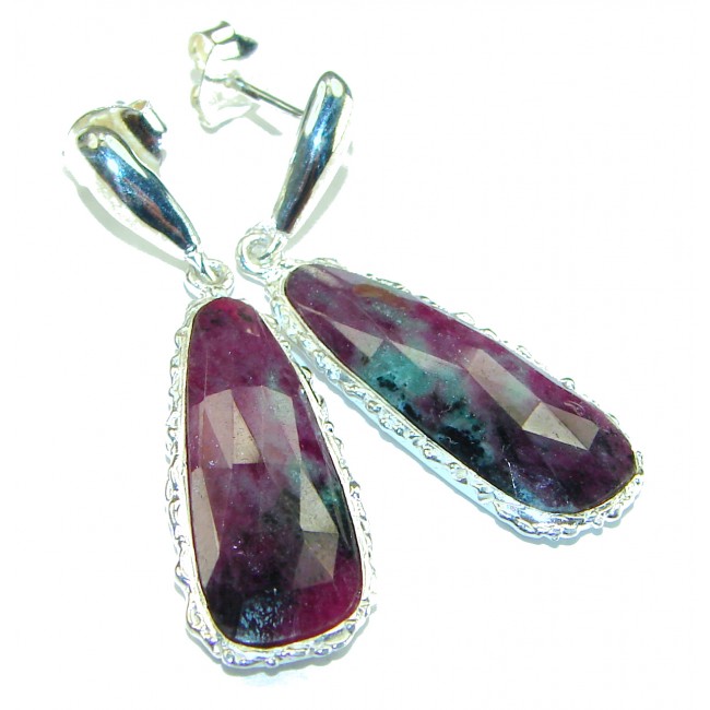 Amazing Ruby In Zoisite .925 Sterling Silver earrings