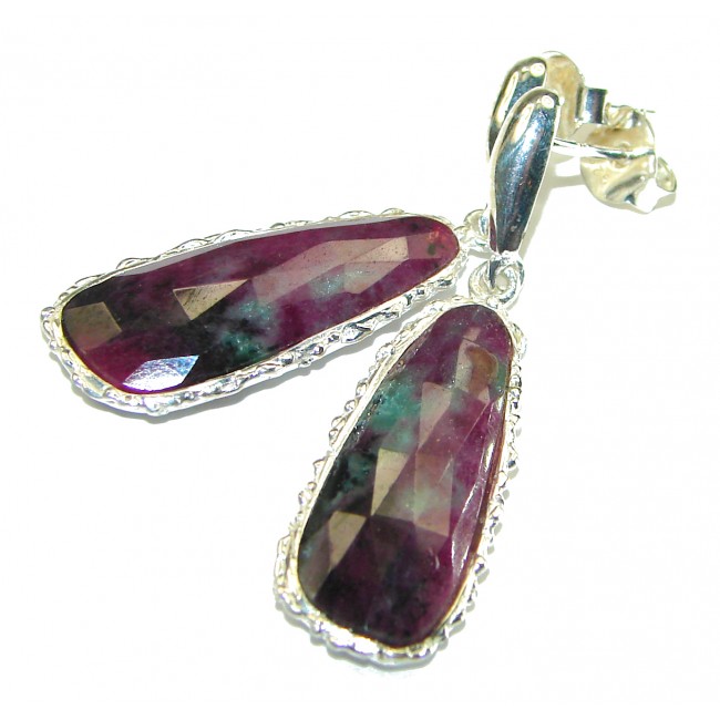 Amazing Ruby In Zoisite .925 Sterling Silver earrings